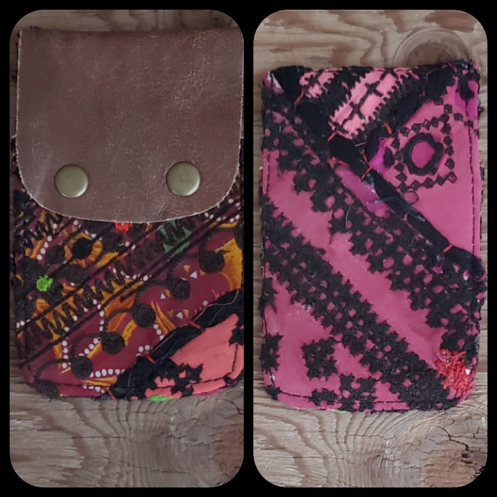 🫡🧀 Free People Boho Embroidered Repurposed vtg banjara hippie Wallet card case